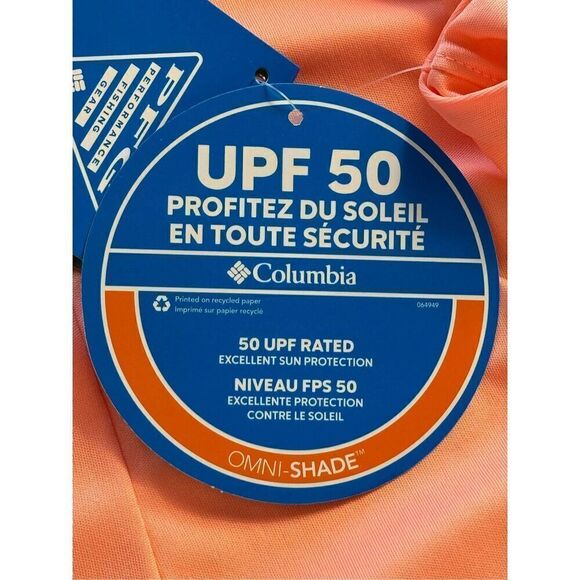 Columbia Women’s 1X PFG Tidal Tee II Solid Long Sleeve Logo Tee in Peach Pink - Picture 6 of 13